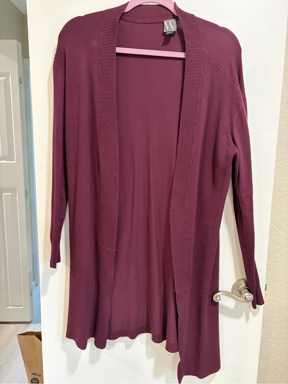 Worthington Open-Front Long Cardigan in Plum